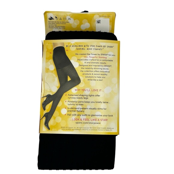 Star‎ Power By Spanx Sz E Center-Stage Black Ribbed Row Patterned Shaping Tights - Picture 2 of 4